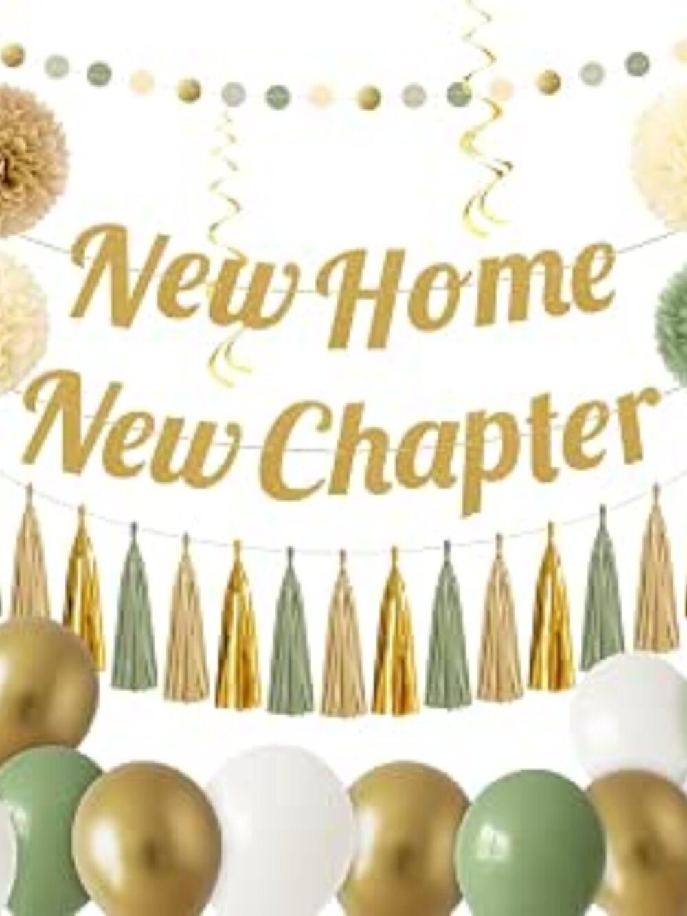 New Home New Chapter Housewarming Decorations Set Green Gold Balloons Banner